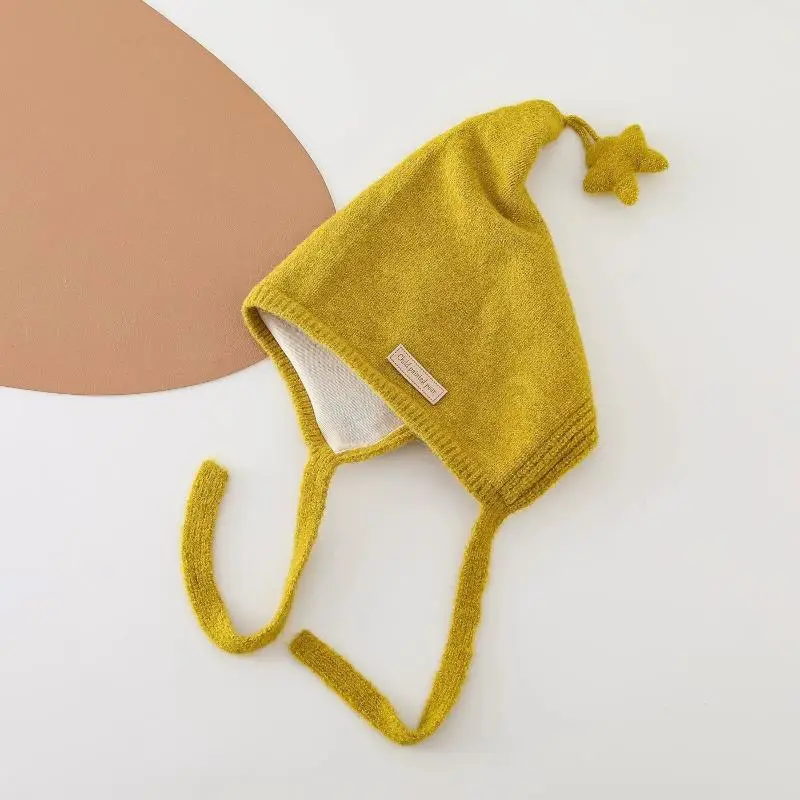 Windproof Soft Warm Hat Ear Protection With Star Warmer Beanie Cap Lace Up Design Outdoor Thick Ear Protection Bonnet Children