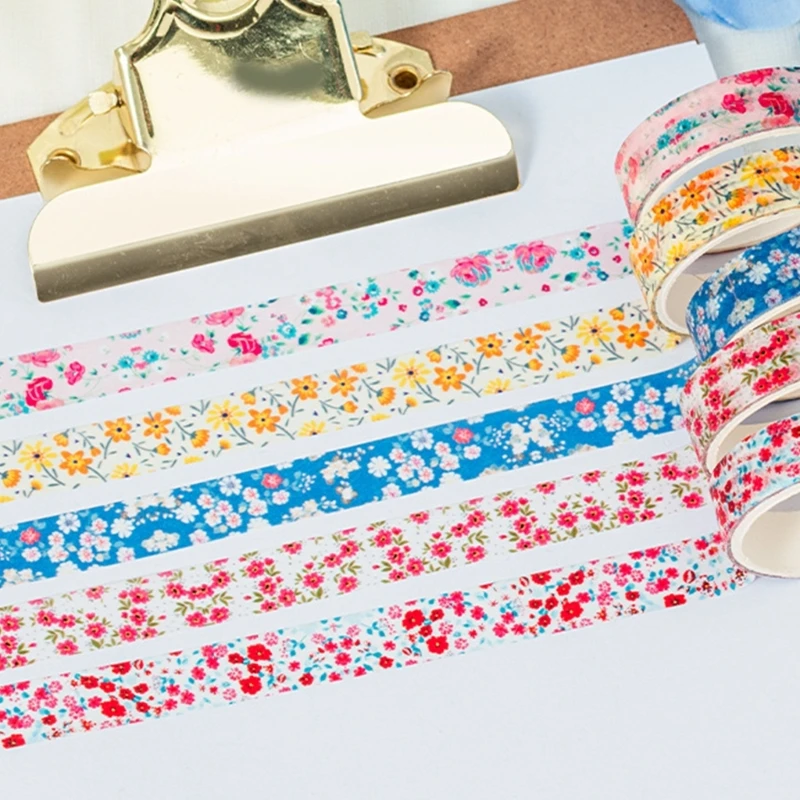 

5Rolls Decorative Tape 10mmX2M Flower Pattern Tape Scrapbooking Decorative Tape for Craft Journal Photo Album Wrapping best sale