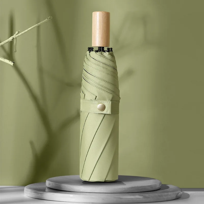 

Minimalist Solid-color Wooden-handled Umbrella, Foldable Sun and Rain Umbrella, Dual-purpose Sun and Rain Umbrella