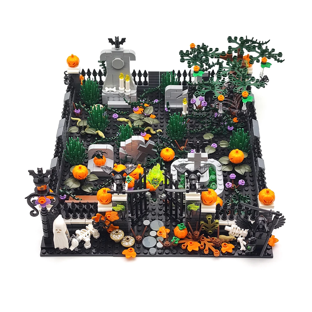 Moc bloco de construção brinquedo conjunto halloween casa assombrada diy montagem horror cemitério cena construção combinação festival presente