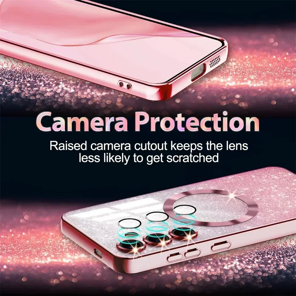 Glitter Case For Samsung Galaxy S26 S24 FE S25 Ultra S23 S22 S20 S21 Plus A17 A36 A16 Wireless Charging Magnetic TPU Soft Cover