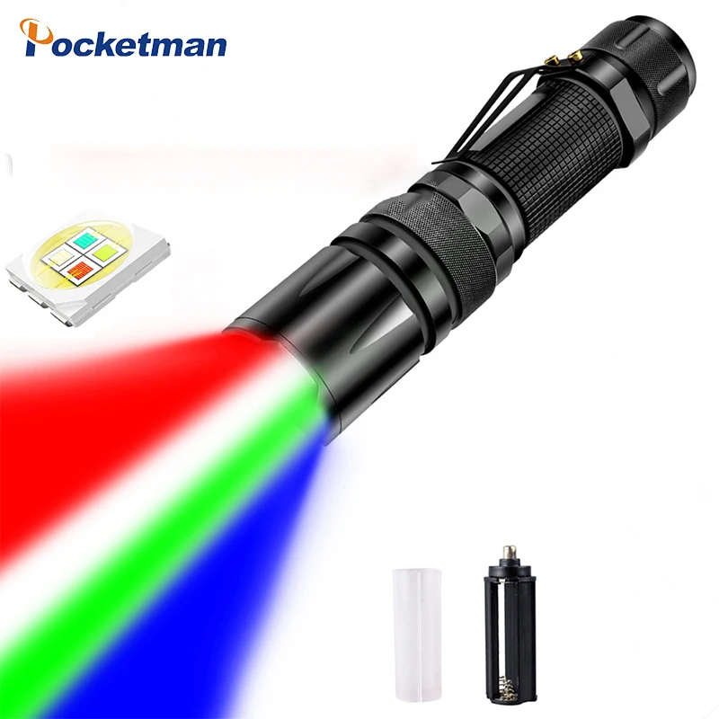 

Multi-functional 4 in 1 RGBW Four Light Source LED Flalshlight Telescopic Zoom Torch Signal Flashlights Warning Light
