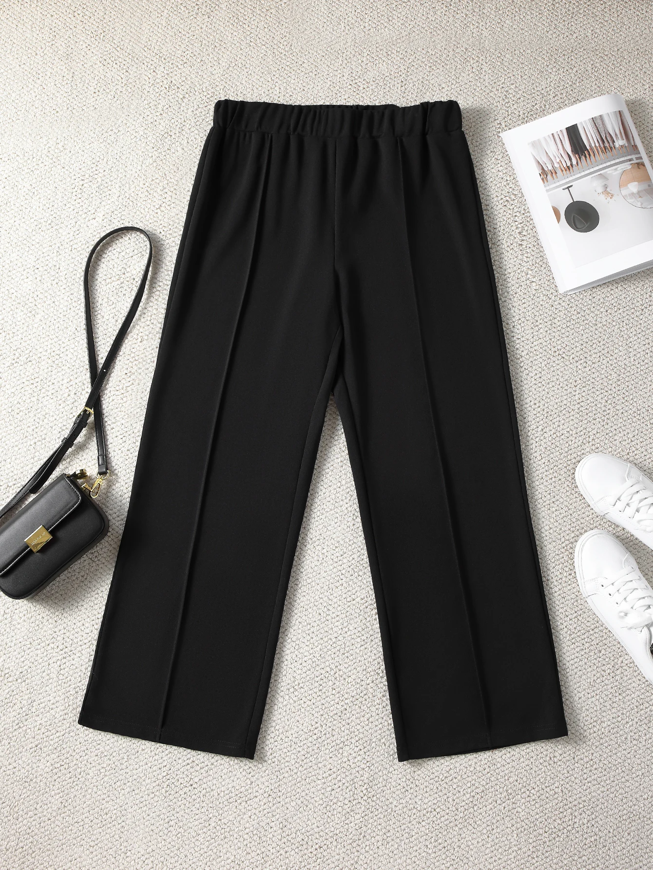 

Ladies' oversized spring summer elegant commuting black casual elastic elastic waisted suit pants