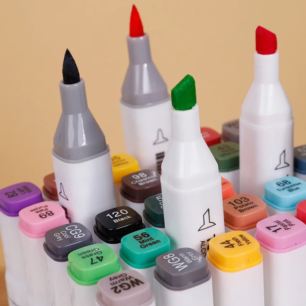 

1PC Dual-tip Soft Head Alcohol Markers, White Body Single Pen Optional for Color Refilling, Quick-drying Oil-based Markers
