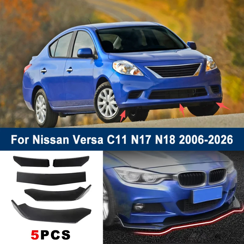 

Adjustable 5Pcs Sectional Front Spoiler Lip For Nissan Versa C11 N17 N18 2006-2026 Front Bumper Splitter Sport Body Kit