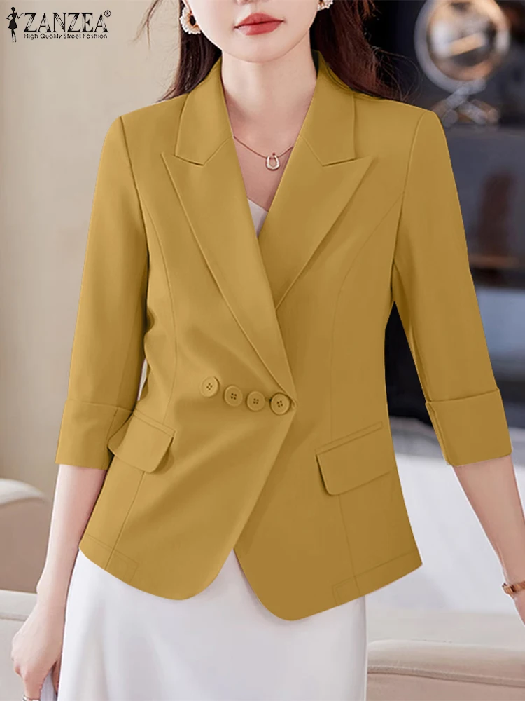 ZANZEA Pendelen 3/4 Mouw Colberts Vrouwen Office Lady Classy Effen Kleur Blazer Koreaanse Stijl Elegante Revers Hals Casual Blazer