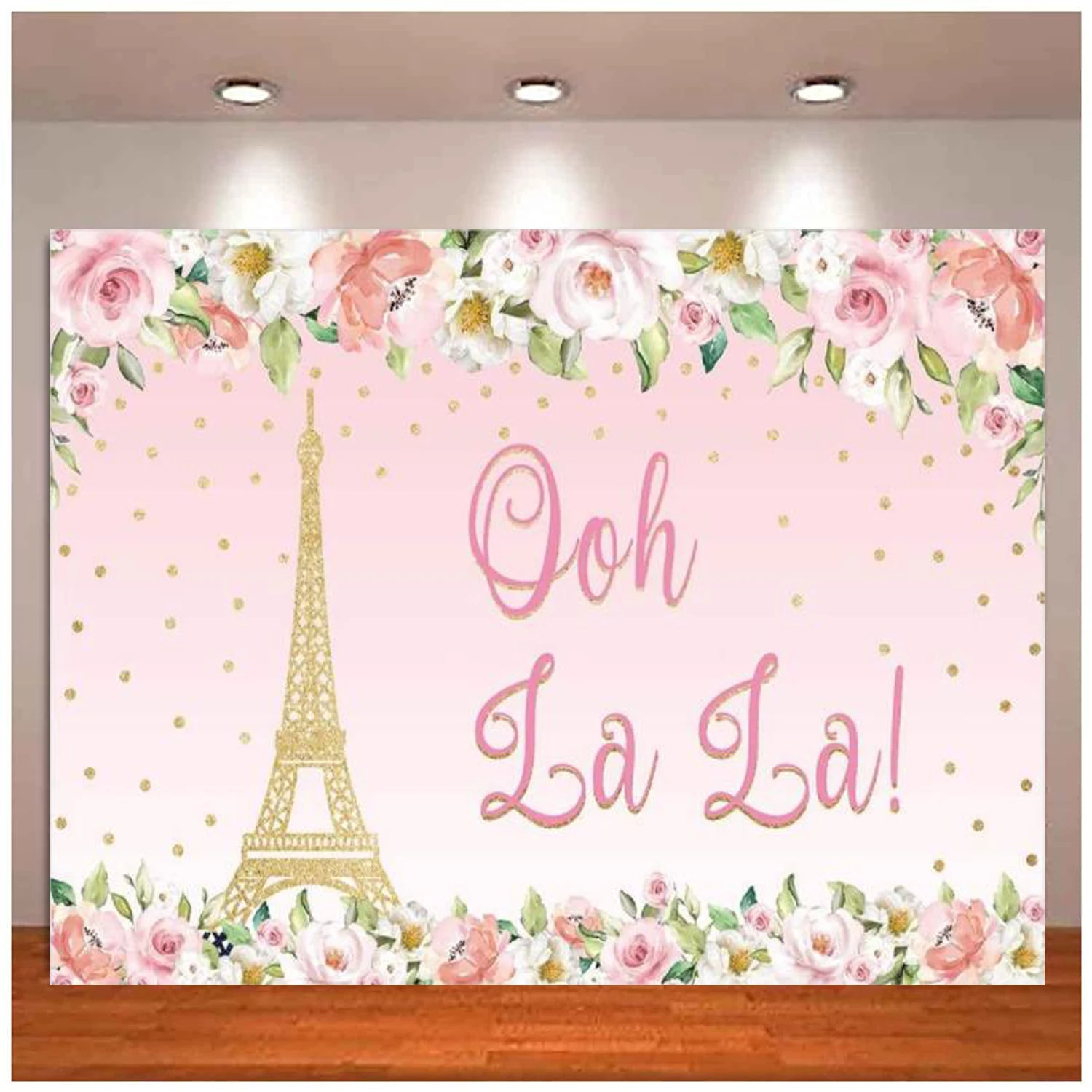 

Paris Eiffel Tower Photography Backdrop Ooh La La Pink Flower Birthday Party Decor Bridal Shower Baby Shower Girl Background