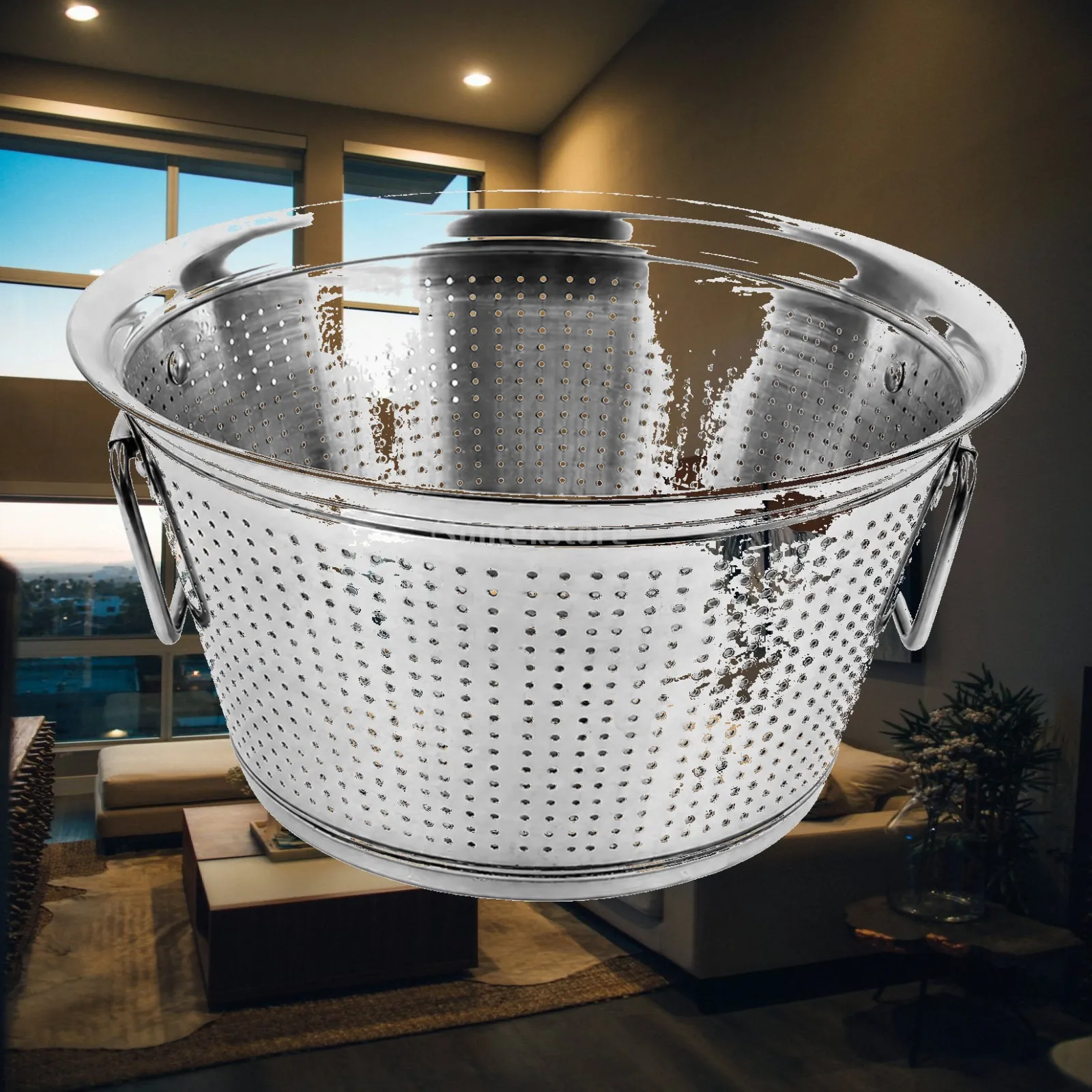 Polished Stainless Steel Washing Basket for Rice and Produce with Side Handles for Stable Kitchen Placement