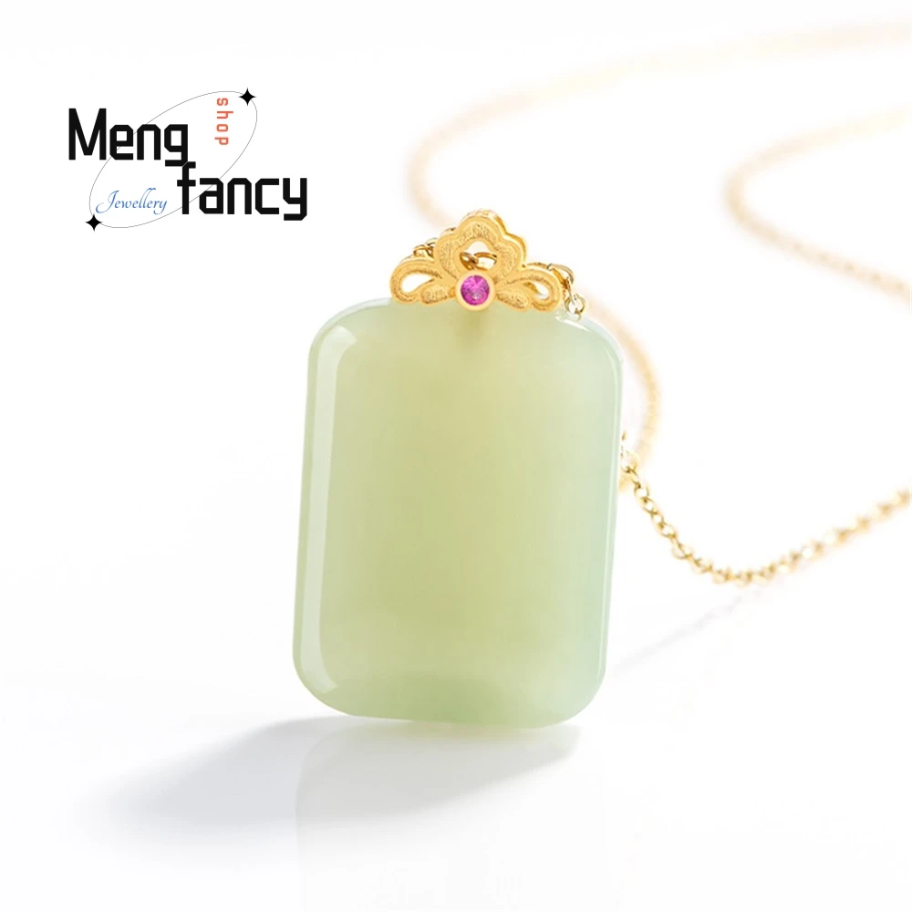 

Natural Material Hetian Jade Green Jade Wu Shi Brand Pendant Genuine S925 Silver Inlaid Jade Pendant Necklace For Men And Women