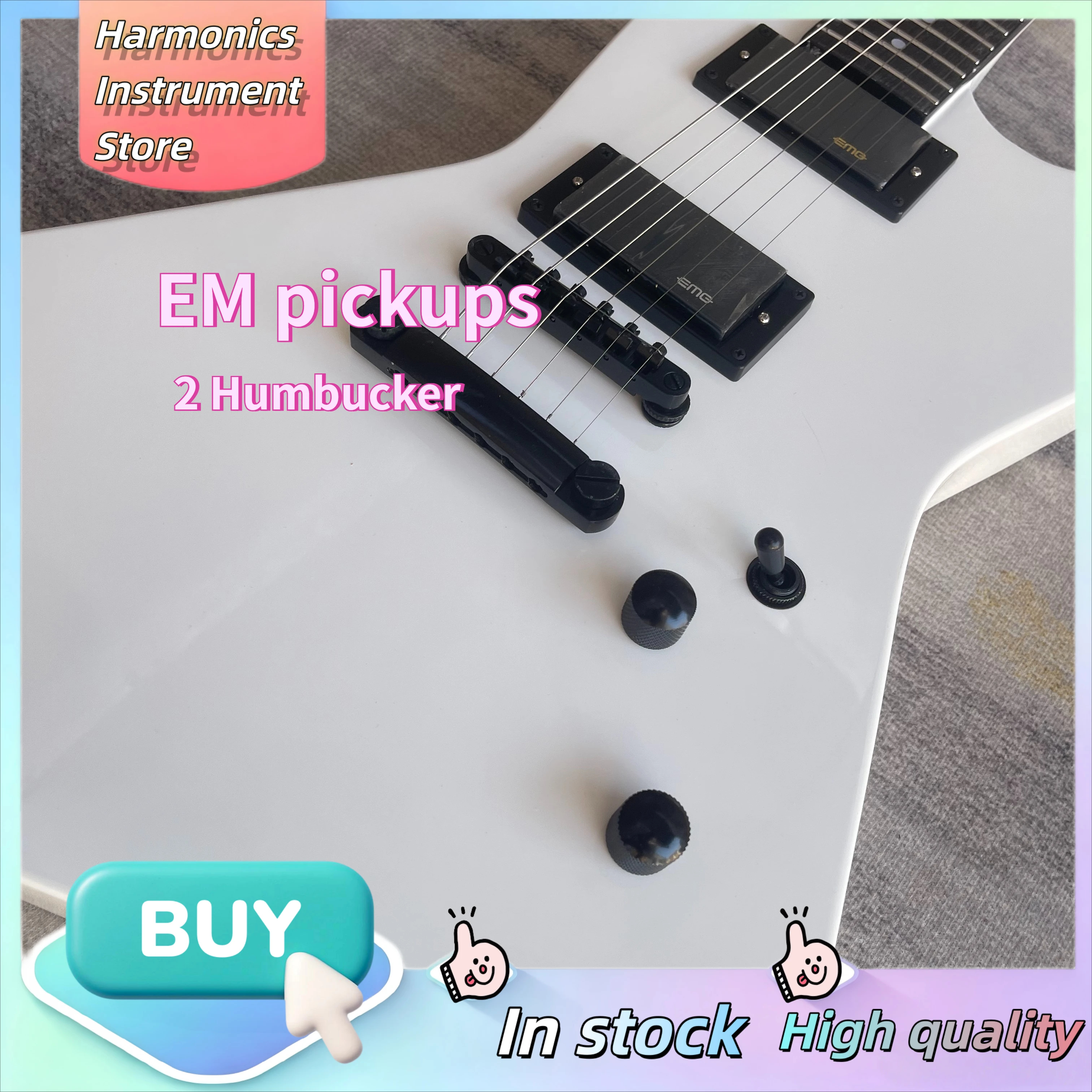 Pure White Explorer 1958 Electric Guitar EMG Active HH Pickups Black Hardware Viral Hot Selling Metal Fork Guitar Low Noise