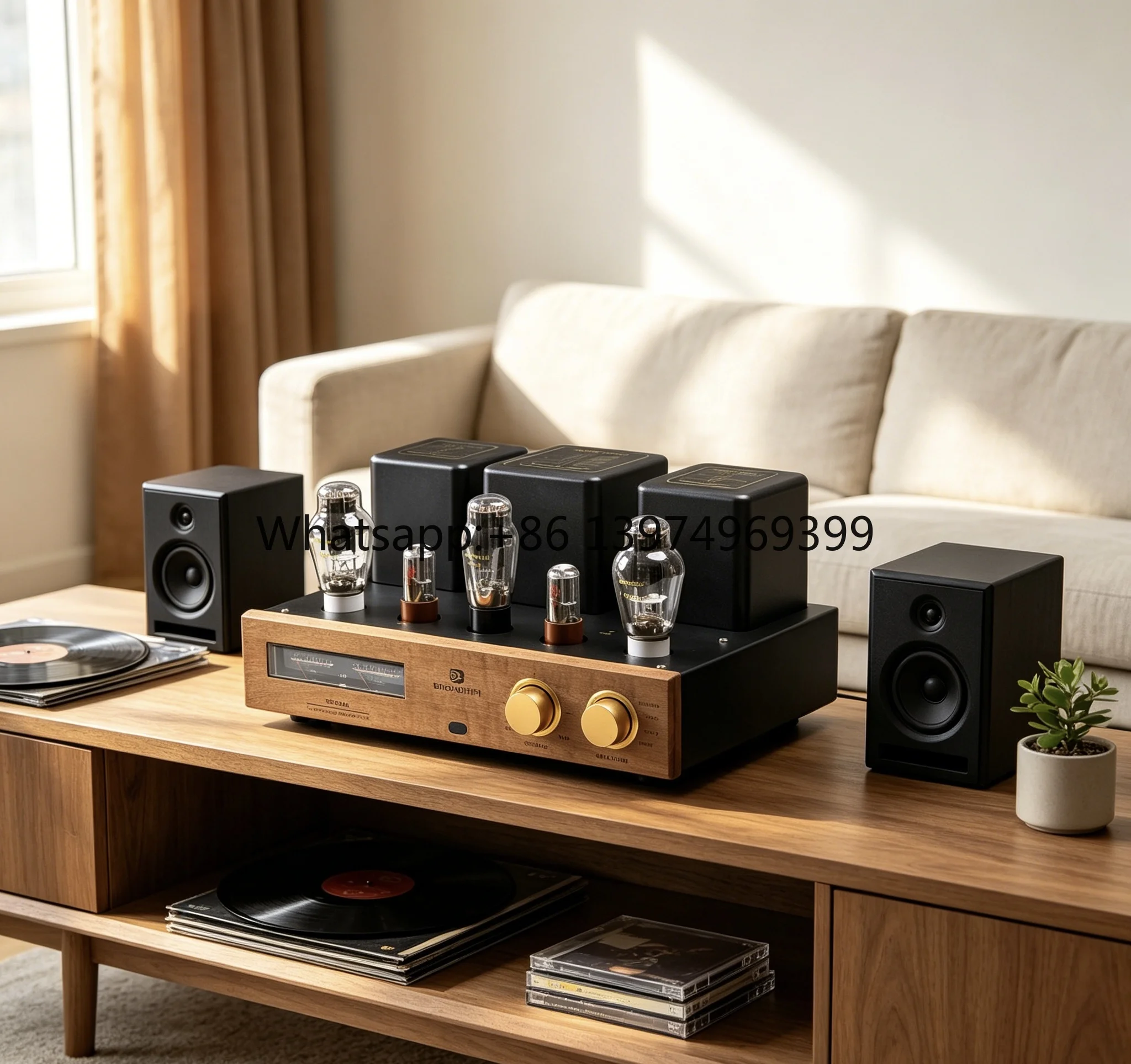 Vintage Wooden Class a Tube Amplifier with 300B Vacuum Tubes, Warm Analog Sound for Audiophiles Record Player Hi-Fi System