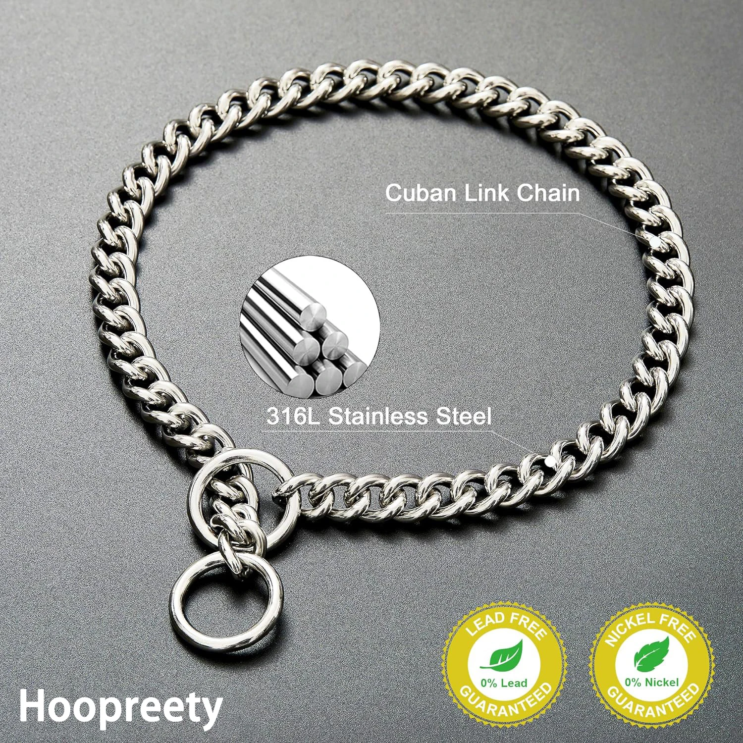 Durable Silver Dog Chain Collar Stainless Steel Choke Cuban Link Necklace Pet Training Collar for Small Medium Large Dogs Pitbul