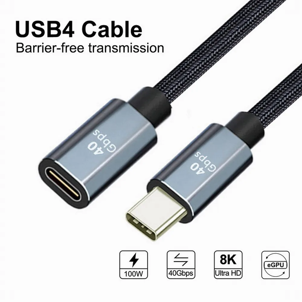 Type-C USB4 40Gbps Extension Cable Male to Female 40Gbps with 100W Charging and 8K@60Hz Compatible for USB-C Hub Laptops PC