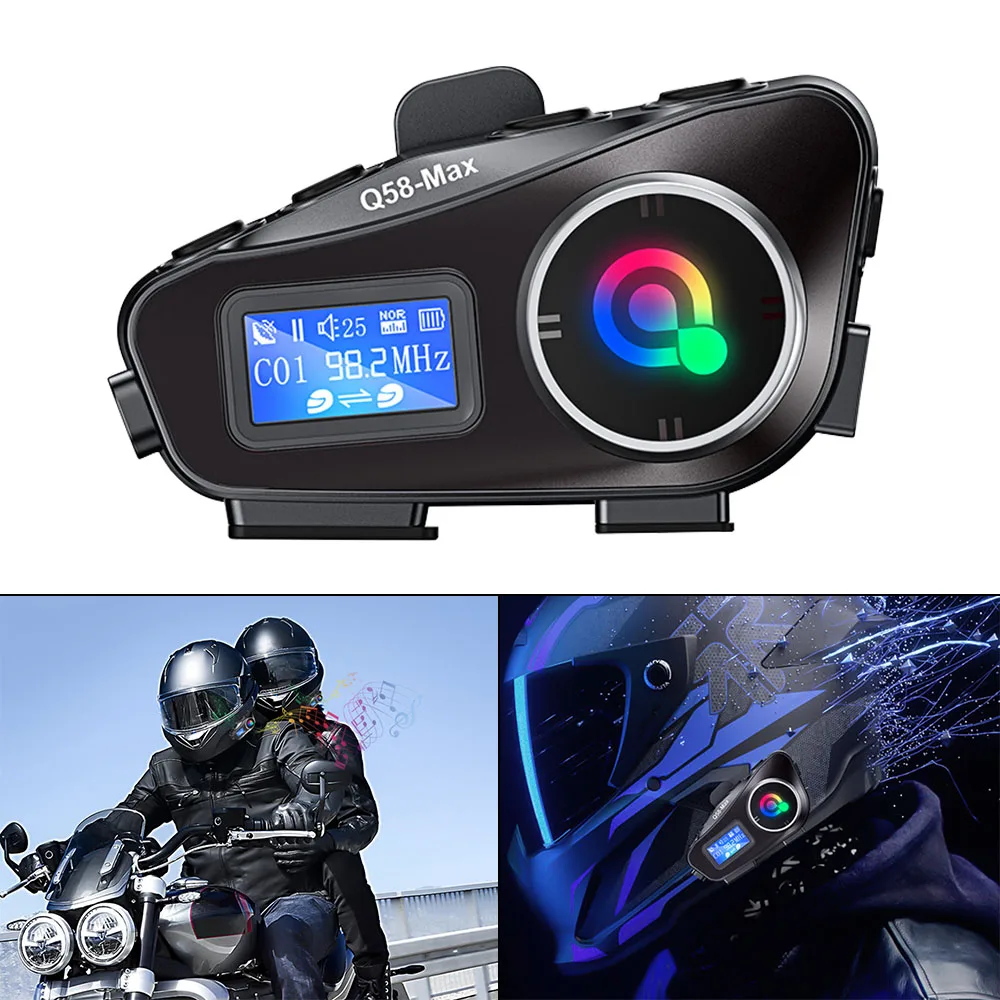 LCD Screen Waterproof Wireless Intercom Multi-Scene Mixed Music Sharing Motorcycle Helmet Headset Dual Core