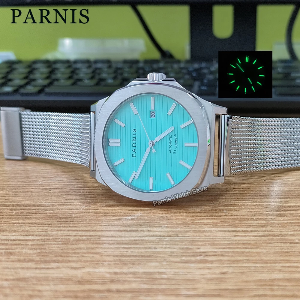 

Parnis 42mm Sapphire Crystal Miyota8215 Automatic Men Mechanical Watch Blue Dial Luminous Mark Stainless Steel