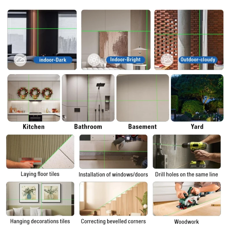 KB-103 5 م 10 م فولت 360 ° ثلاثة أسلاك هندسة البناء قياس اللاسلكي الكهربائية الليثيوم الأخضر ليزر مستوي #4