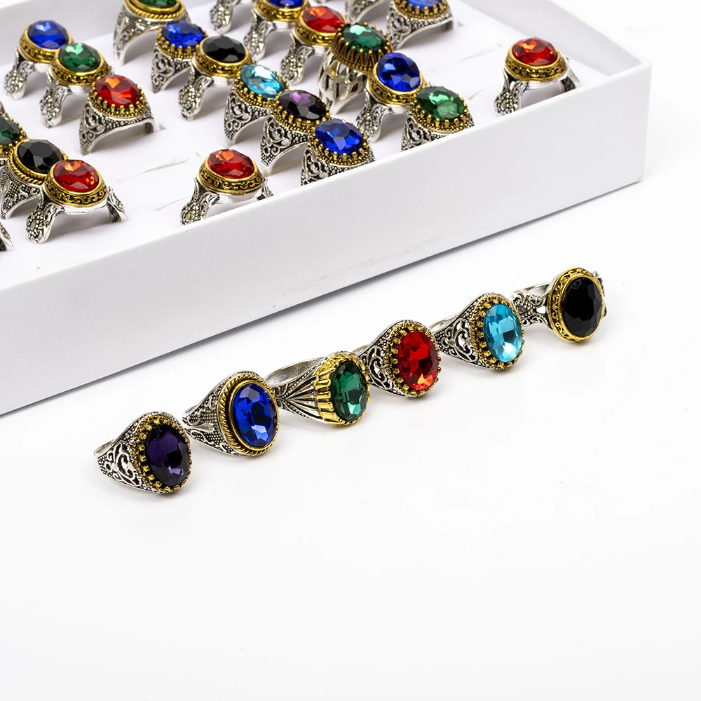 الجملة 20 قطعة/الوحدة خمر تقليد الأحجار الكريمة الزجاج منحوتة الزهور الهندسة خواتم مجوهرات للرجال النساء هدايا الحفلات