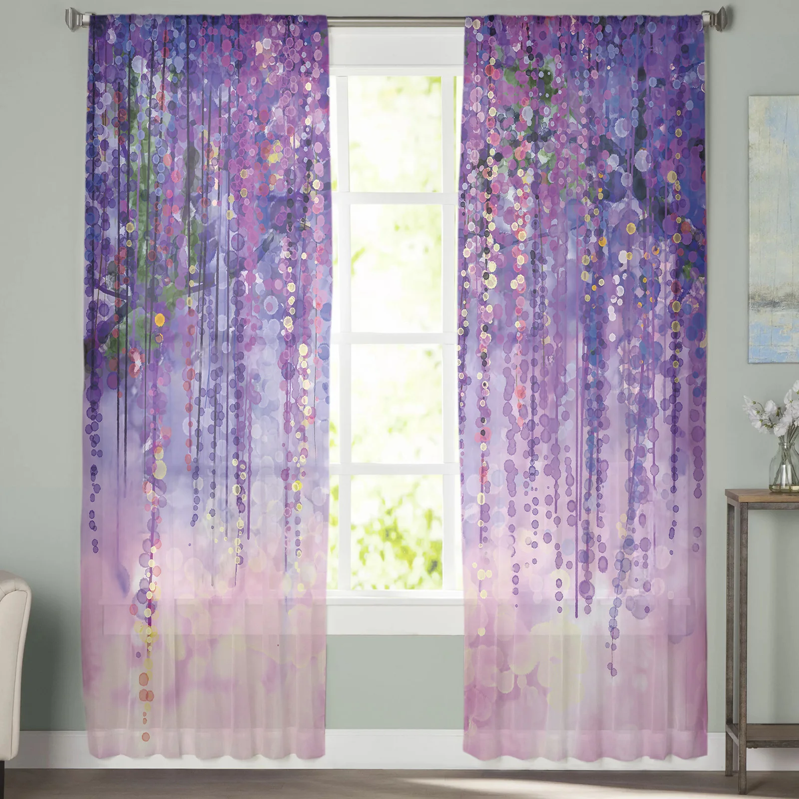 Wisteria Abstract Dot Art Gradient Painting Sheer Window Curtains for Living Room Bedroom Girls Room Decoration Tulle Curtains