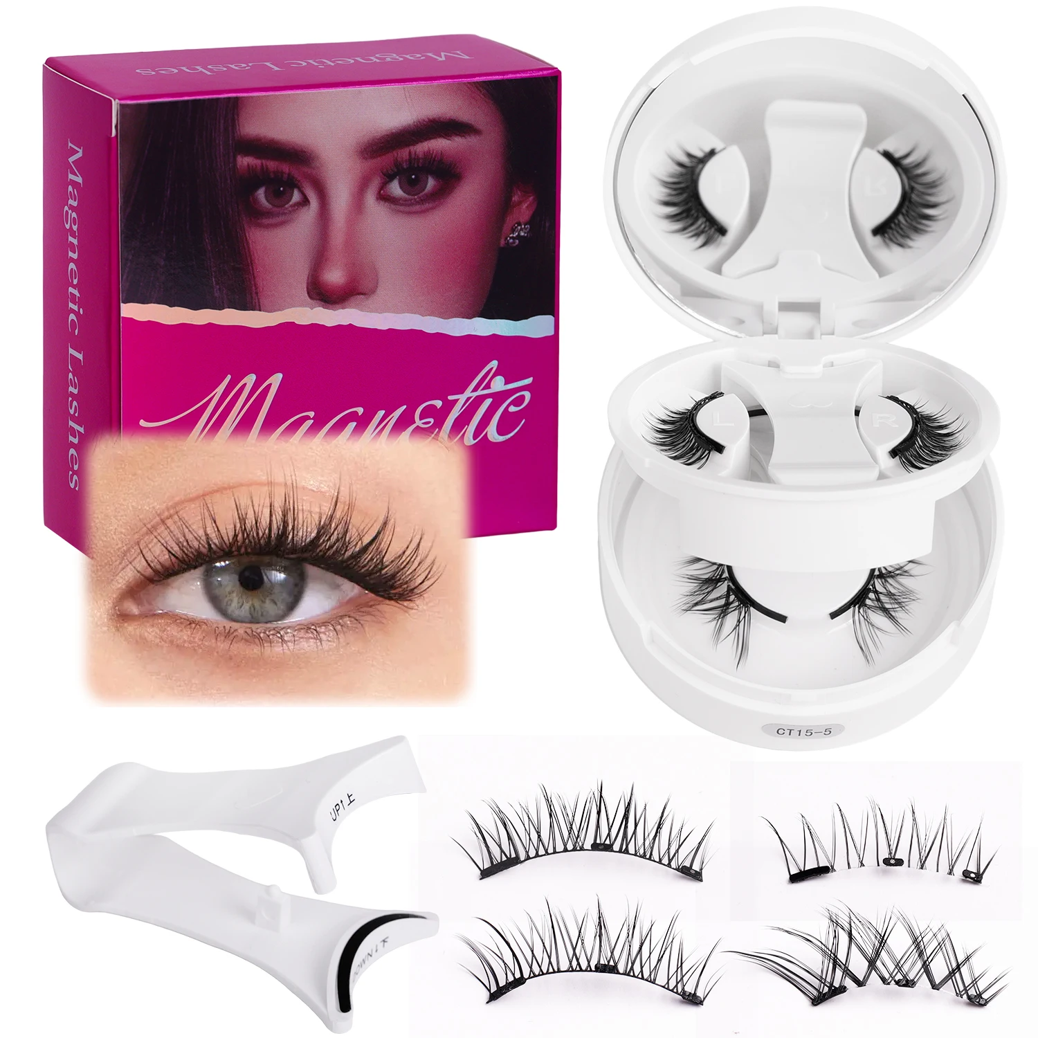 Ensemble de faux cils magnétiques – Faux cils doux, réutilisables, sans colle, imperméables et d'apparence naturelle, comprenant une pince à épiler.