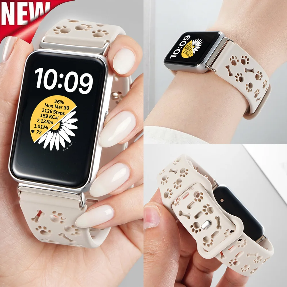 Dog Paw Silicone Strap for Samsung Galaxy Fit 3 Adjustable Sports Band for Galaxy Fit 3 Smart Bracelet Smartwatch Accessories