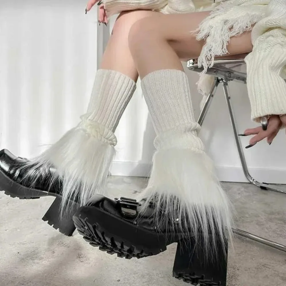 

Мягкие теплые плюшевые вязаные гетры женские зимние черные, белые Y2K японские субкультуры уютные носки-ботинки модные уличные аксессуары