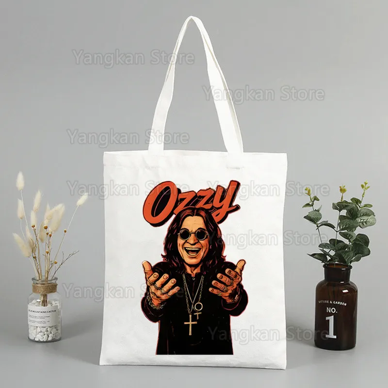 روك أوزي أوزبورن الشيطان المعادن المطبوعة قماش حقيبة كتف أنثى Harajuku مضحك سعة كبيرة حقيبة المتسوق البيئية البيئية #4