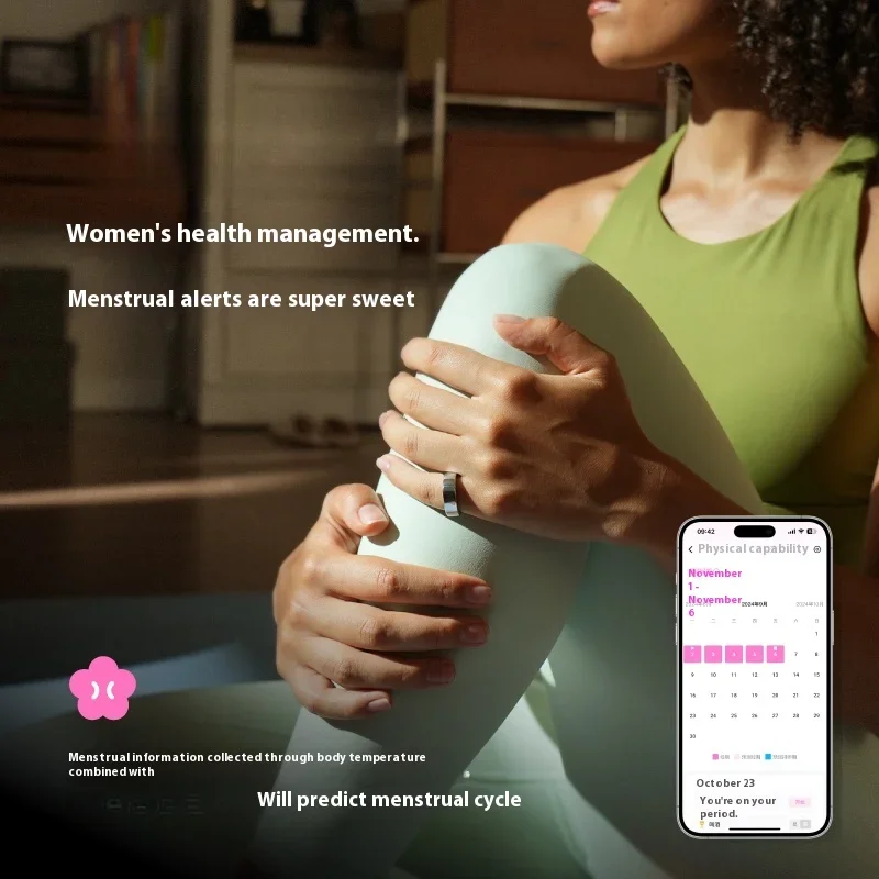 Smart Ring Sono Respiração Monitora Frequência Cardíaca e Bl ood Oxyg en Mulheres e Predica Menstruação
