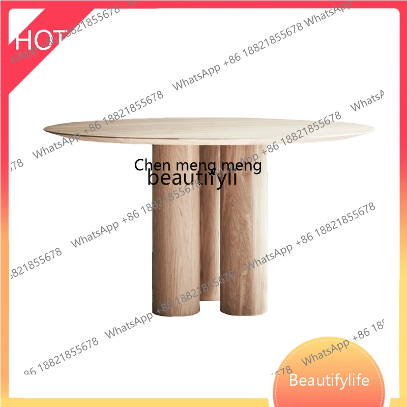 

z1q Dining Table round Table Solid Wood Retro Mid-Ancient Light Luxury Black Oak French Home Chic Silent Style