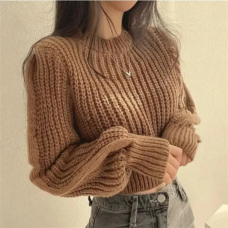 

HOT Vintage Harajuku Lantern Sleeve Women Loose Sweater Korean Autumn Winter Knitwear Soft Warm Tops Chic Solid Femme Sweater