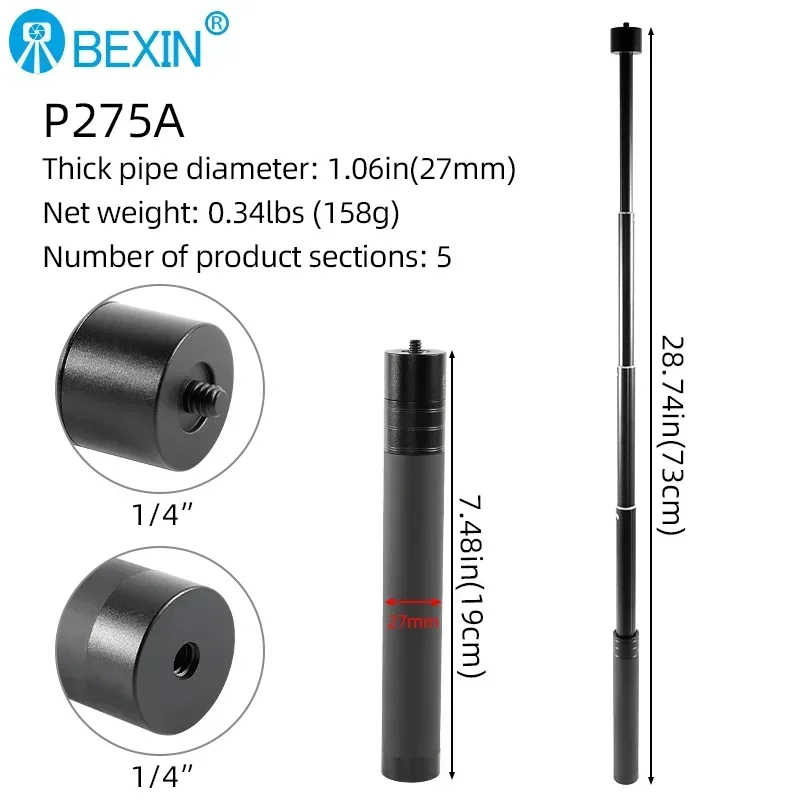 BEXIN Handheld Bar stabilizer adapter stick Adjustable tripod monopod Center Column Extension Tube extension Telescopic rod