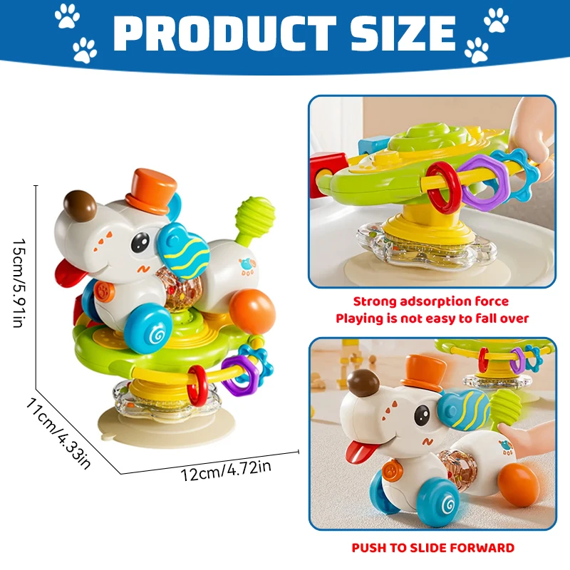 Volant détachable multifonctionnel pour chien, ventouse, cloche à secouer pour 18M +, jouet d'éducation précoce, éducatif et interactif