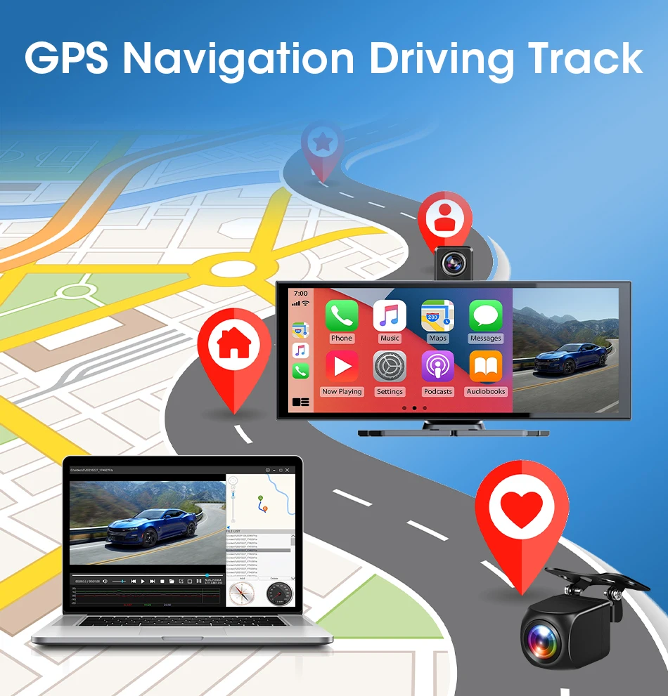 11,26 Zoll Dash Cam Auto DVR 4K Kamera Wireless Carplay Android Auto Touchscreen Dual Len Video Recorder Dashboard BT FM AUX GPS – Detail 14