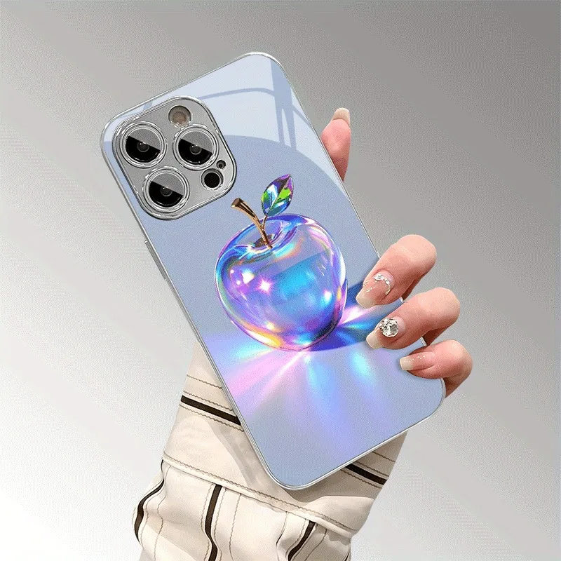 

Luxury Rainbow Crystal For Apple Pattern Tempered Glass Phone Case For iPhone 17 16 15 14 13 12 11 Pro Max Plus 16E 17Air Cover