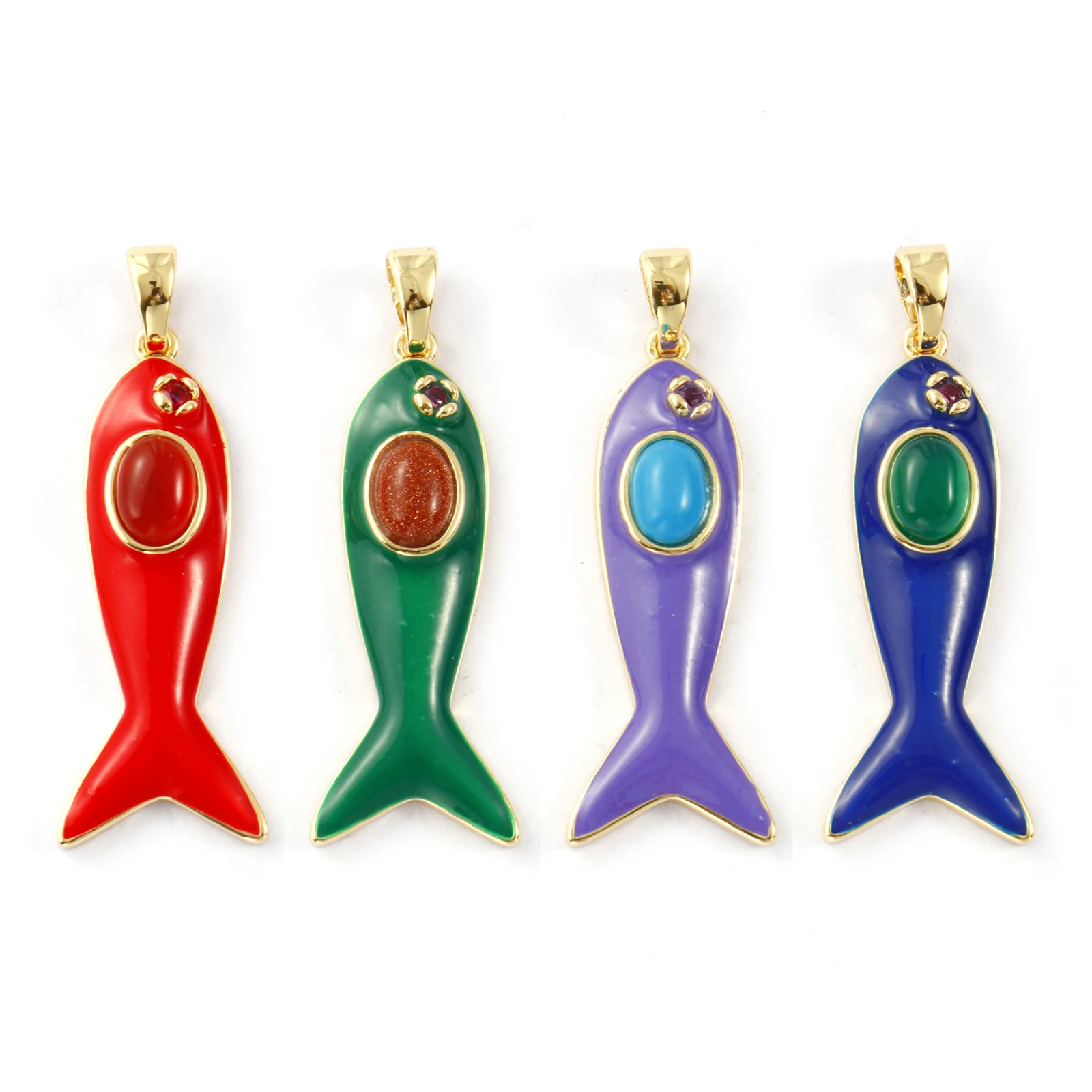 1 Piece Brass Ocean Jewelry Fish Pendants 18K Gold Plated Enamel Cubic Zirconia Charms For Jewelry Making Necklace 4.5cm x 1.6cm