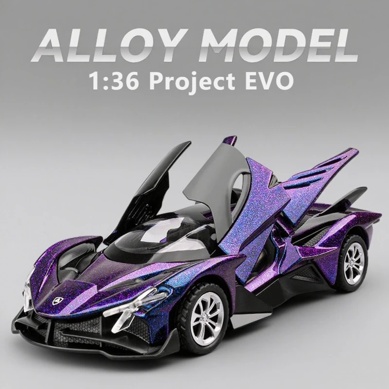 1:36 아폴로 프로젝트 EVO Supercar 시뮬레이션 다이캐스트 금속 합금 모델 자동차 사운드 라이트 풀백 컬렉션 어린이 장난감 선물