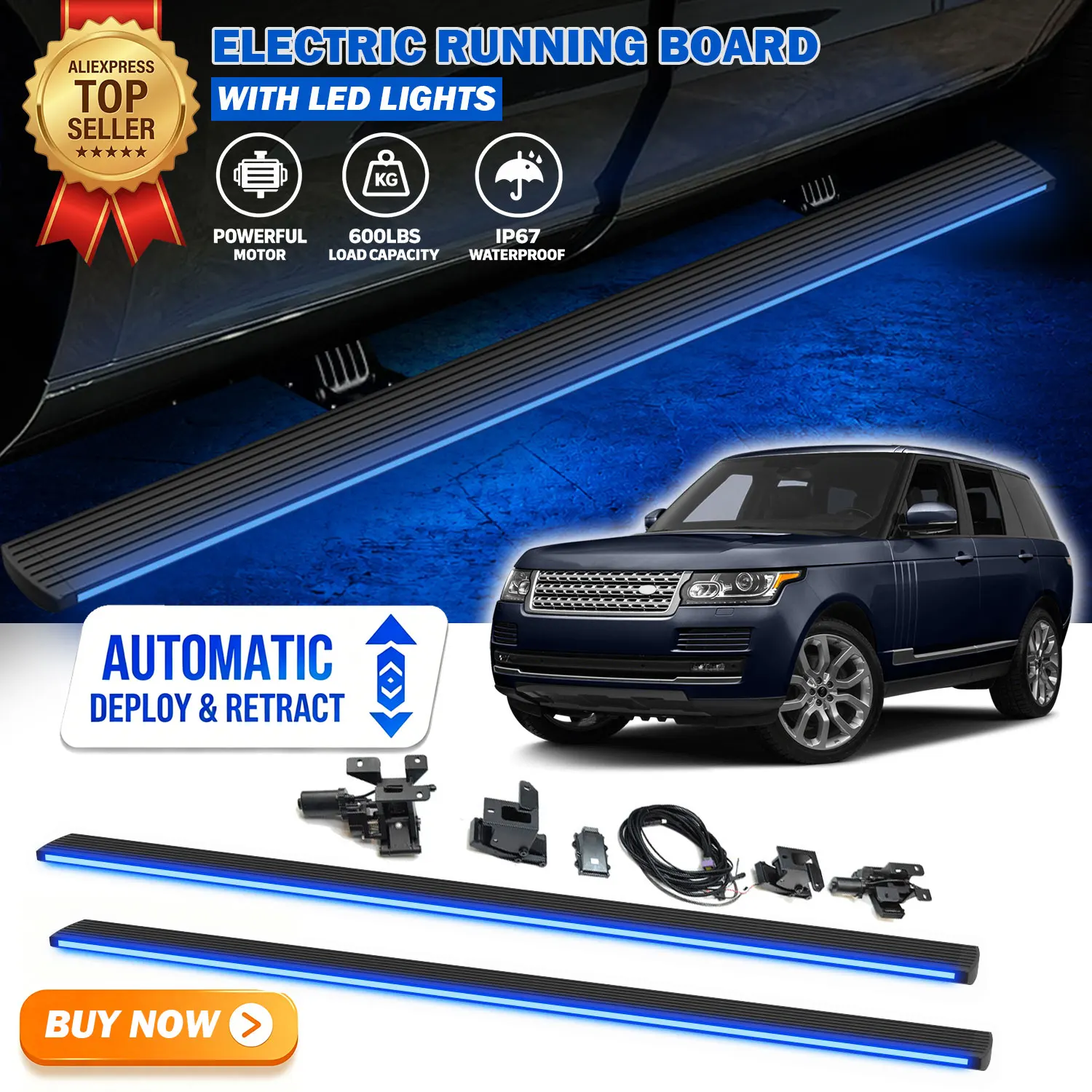 

Fits LR Range Rover L405 2020-2022 Deployable Power Electric Running Boards with LED Light Strips Side Step Nerf Bars