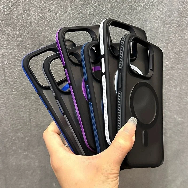 Luxury Matte Armor Phone Case For iPhone 16 15 14 11 12 13 Pro Max Plus Magsafe Magnetic Bumper Back Cases Cover Funda Coque
