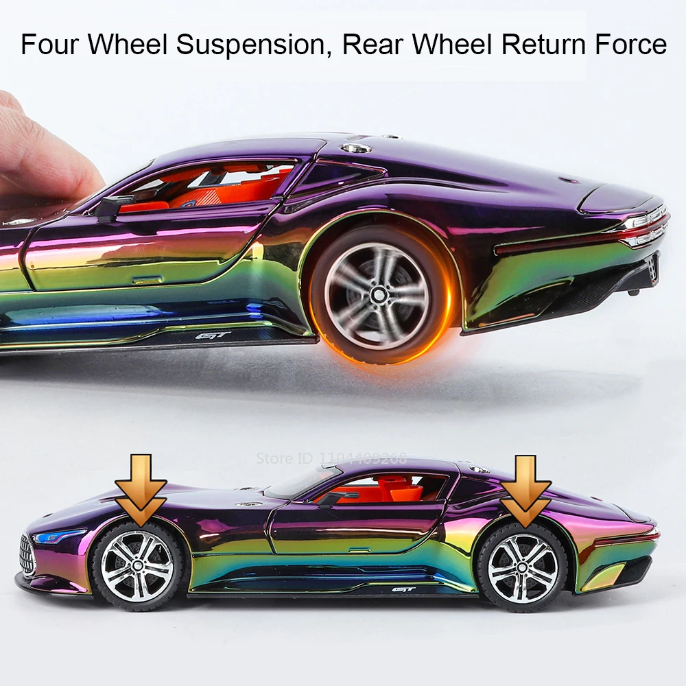 1:24 Vision GT 300SL Galvaniseren Versie Auto Speelgoed Model Geluid Licht Trek Deuren Geopend Voertuigen Modellen Cadeaus voor Kind