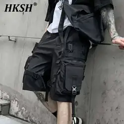 HKSH Summer Multi Pockets Safari Style Dark Shorts Functional Men's Fashion High Street Solid Color Straight Loose Capris HK0700