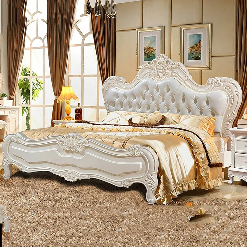 Affordable Price Bed Frames Retro Wood Carved Couple Adults Bed Frames 180X200 Cm Luxury Letto Matrimoniale Bedroom Furniture