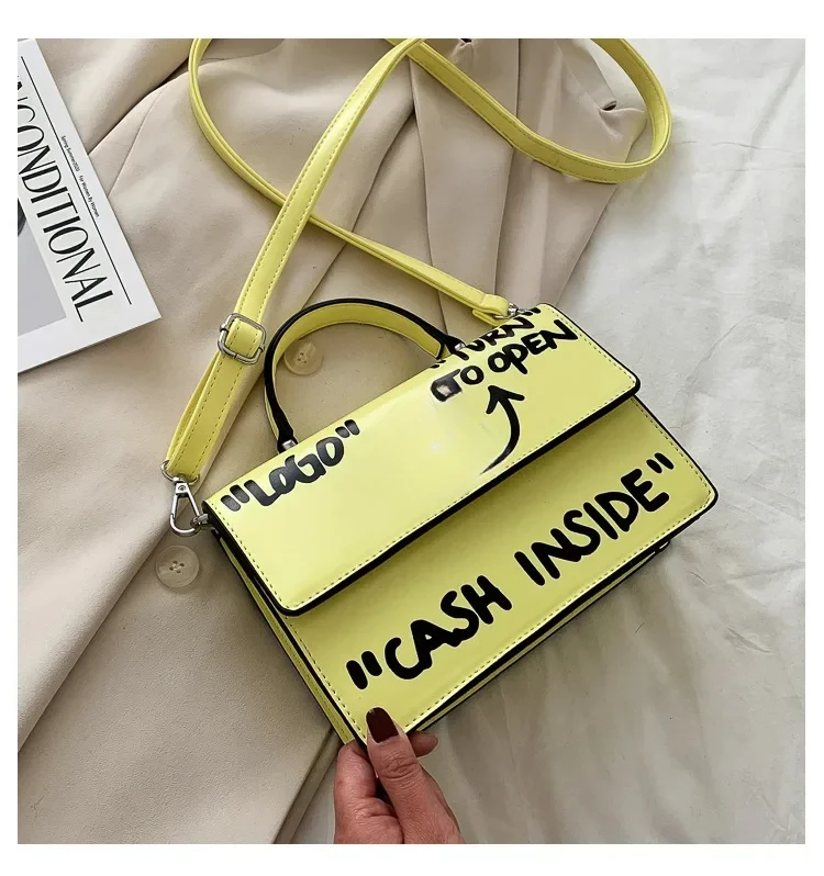 Graffiti Letter Personalized Arrow Small Square Bag 2024 Summer New Casual Handheld Fashion Shoulder Bag Crossbody Women\'s Bag