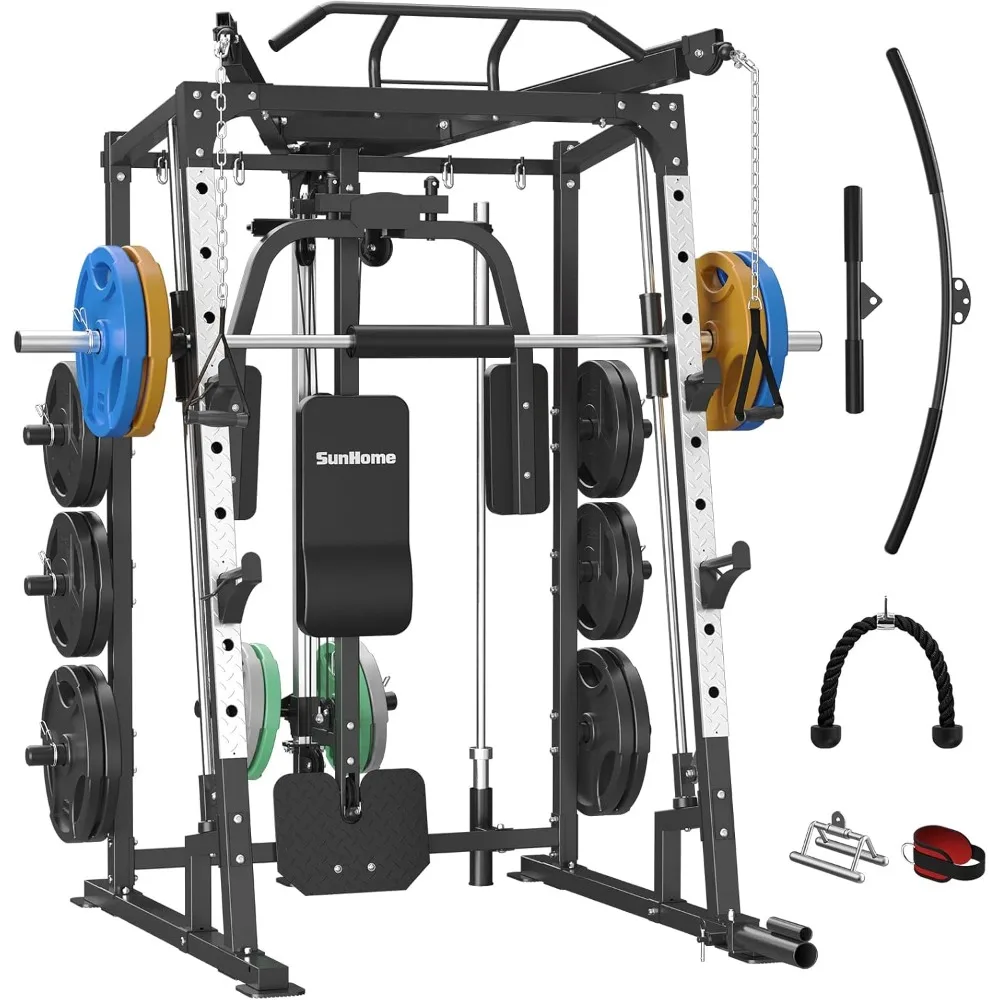 

Machine, 2000LBS Power Cage Squat Rack Two LAT Pull-Down Systems, Cable Crossover Machine