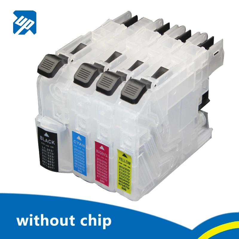 4pcs refillable ink cartridge for brother LC203 LC213 LC223 LC225 LC233 LC211 LC263 J4420DW J4625DW MFC-J5720DW J5620DW NO CHIP