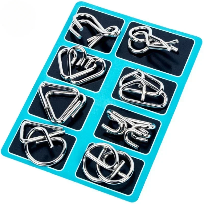 8Pcs/Set Metal Montessori Puzzle Wire Mind Brain Teaser Puzzles Children Adults Interactive Game Reliever Educational Toys Gift