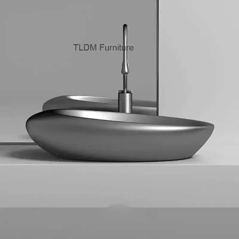 

Nordic Ceramic Villa Bathroom Sinks Hotel Oval Countertop Basin Creative Household Balcony Single Sink Bedroom Toilet Washbasin