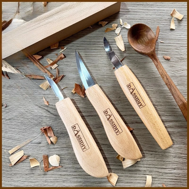 Handmade Woodcarving Knife Set Easy Engravable Wooden Chrome Vanadium Steel Blade Beech Handle Carving Knife Woodworking Tools