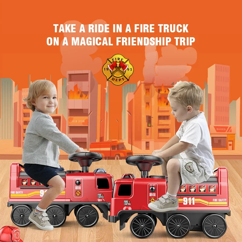 Child Electric Train Car Riding Toy Ailway Baby Stroller Walker Child Can Carry Train Rail Classical Model Fire Police Space Car