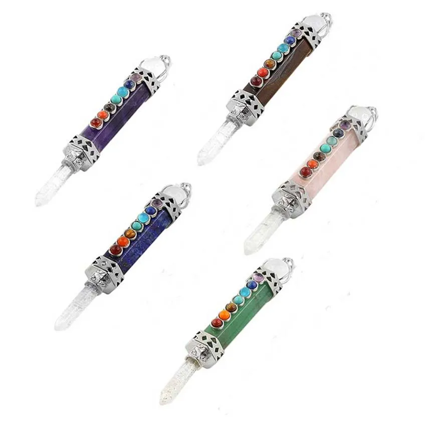 Natural Healing Crystal Amethyst Hexagon Pendulums For Dowsing Divination 7 Chakra Stone Beads Reiki Quartz Pendule Pendant