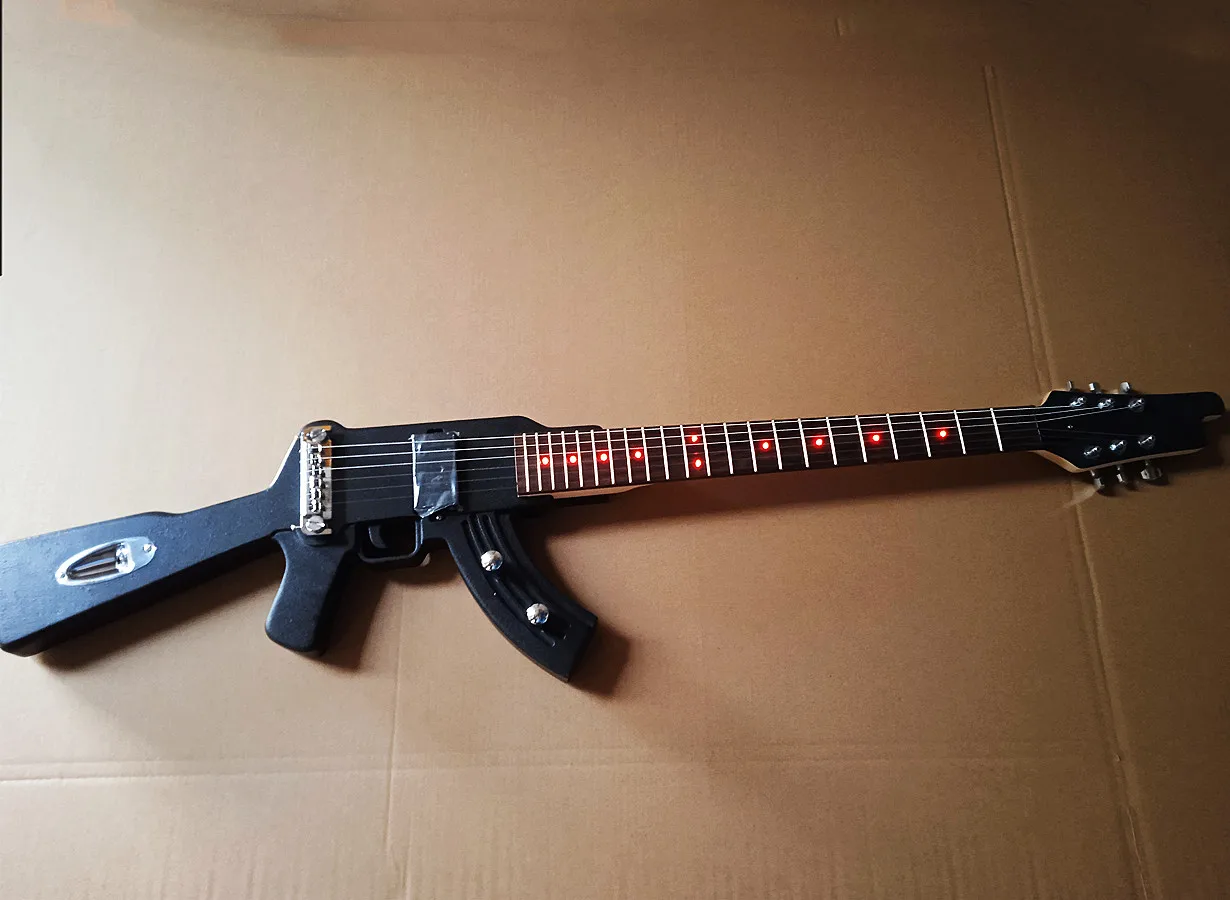 Electric Guitar 6 string submachine gun type black matte