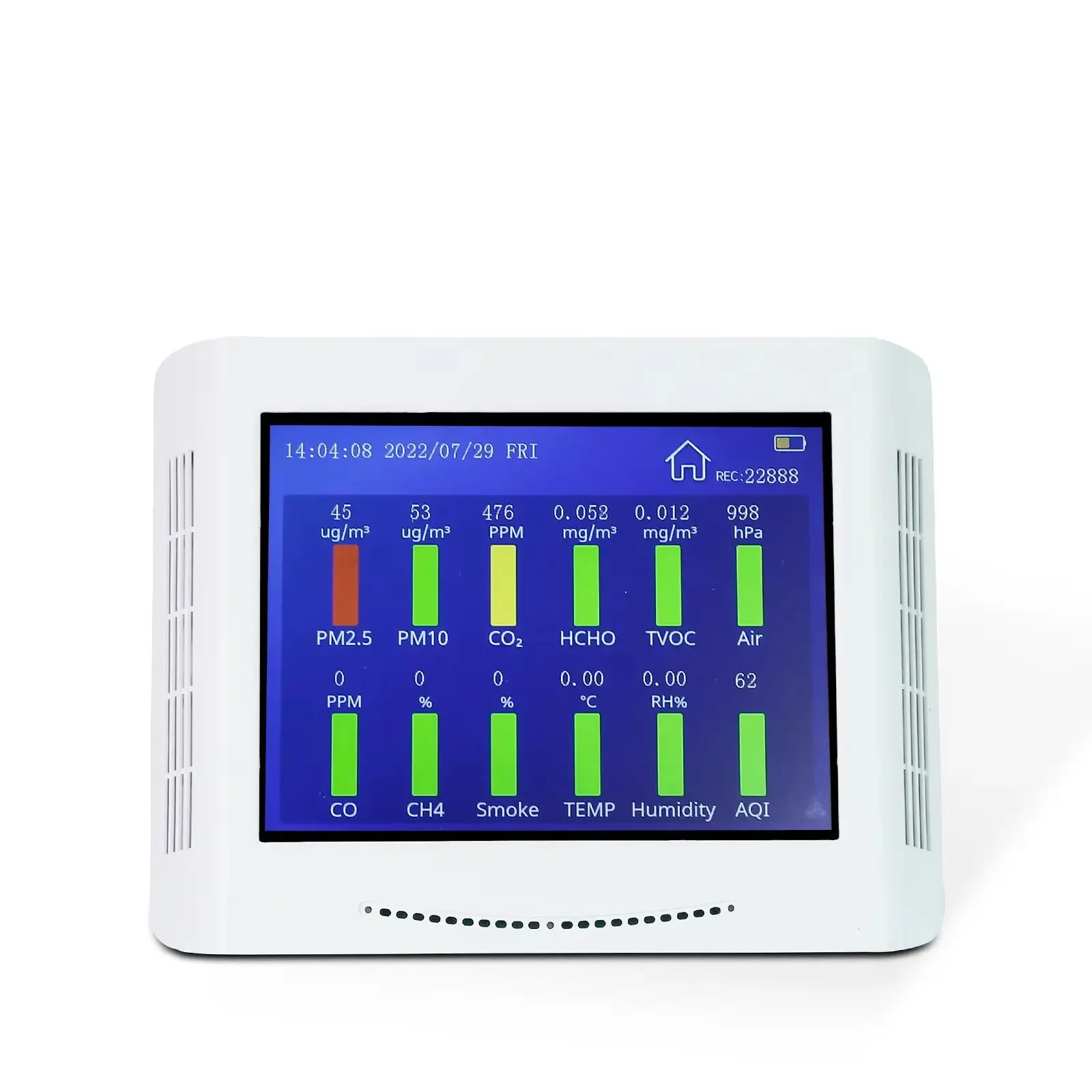 Multiple function 13 In 1 Indoor Sound Alarm Air Quality comprehensive video display Detector with data logger